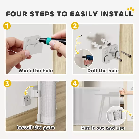 PawHut Retractable Stair Gate Extends Up to 180 cm Wide, Dog Gate for Doorways, Stairways, Hallways, Grey - 6