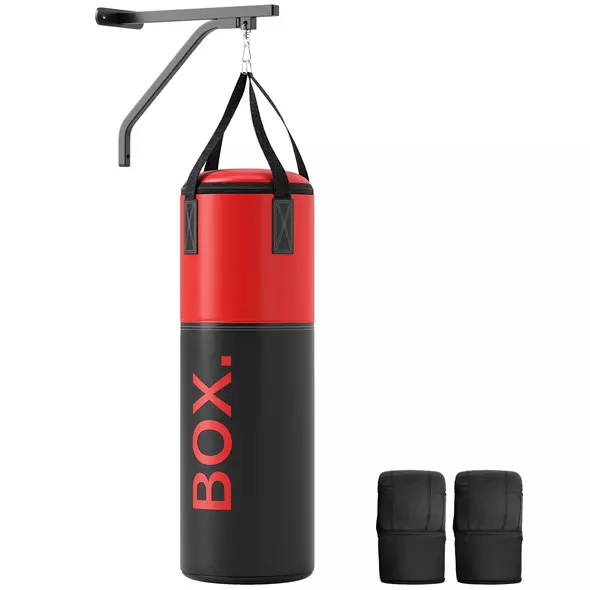 SPORTNOW Unfilled Punching Bag Set with Boxing Bag Bracket, Boxing Gloves, Hand Wraps and 360° Swivel Hook - 1