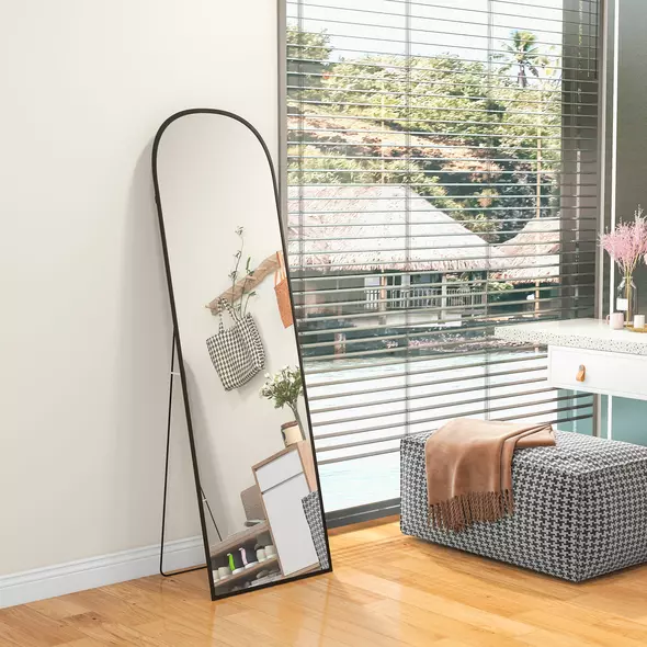 HOMCOM 162cm Aluminium Frame Standing Mirror - Black - 2