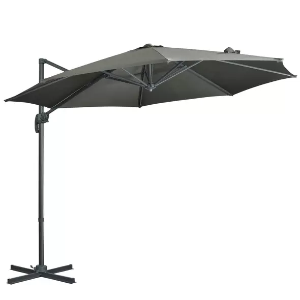 Outsunny 3 x 3(m) Cantilever Parasol with Cross Base, Garden Umbrella with 360° Rotation, Crank Handle and Tilt for Outdoor, Patio, Grey - 1