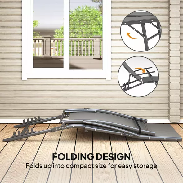 Outsunny Set of Two Adjustable Back Sun Loungers - Grey - 7