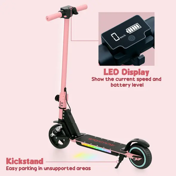 SPORTNOW Folding Electric Scooter for Kids, with Dual Brakes, Front Suspension, LED Colourful Lights, Pink - 9