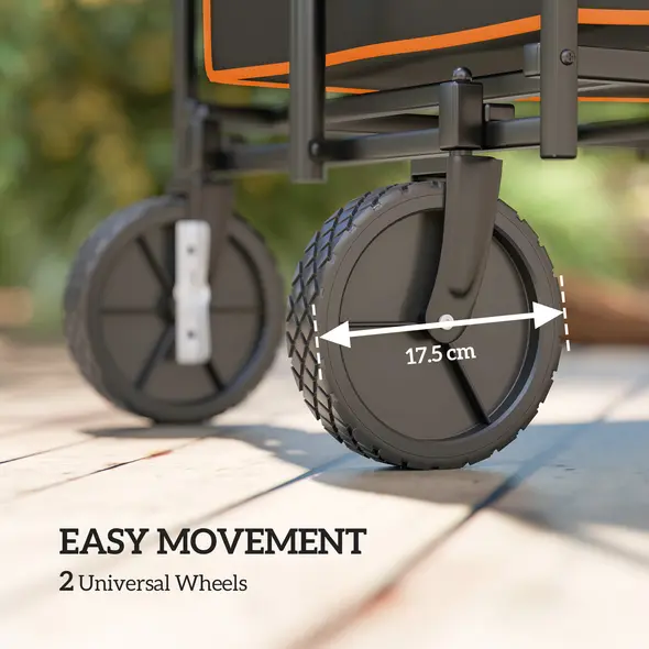 Outsunny 160L Festival Trolley on Wheels, Folding Camping Trolley Cart w/ Tailgate, 100kg Heavy Duty Garden Collapsible Folding Wagon w/Adjustable Handle, Carry Bag for Beach Picnic, Black and Orange - 7