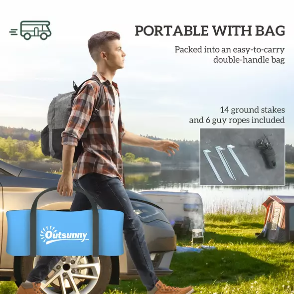 Outsunny Four Man Duo Room Tunnel Tent, with Accessories - Sky Blue - 7