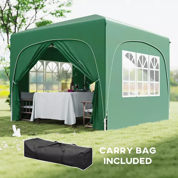 Outsunny 3 x 3m Pop-Up Gazebo Shelter, with Accessories - Dark Green - 7