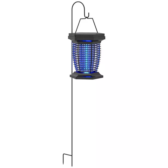 Outsunny 2-in-1 Electric Fly Zapper with UVA Light, Hanging Garden Lantern, Solar and USB-DC Rechargeable Insect Mosquito Bug Zapper, Fly Killer for Indoor and Outdoor Use, Black - 1