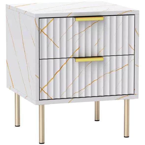 HOMCOM Elegant Two-Drawer Bedside Table - White - 1