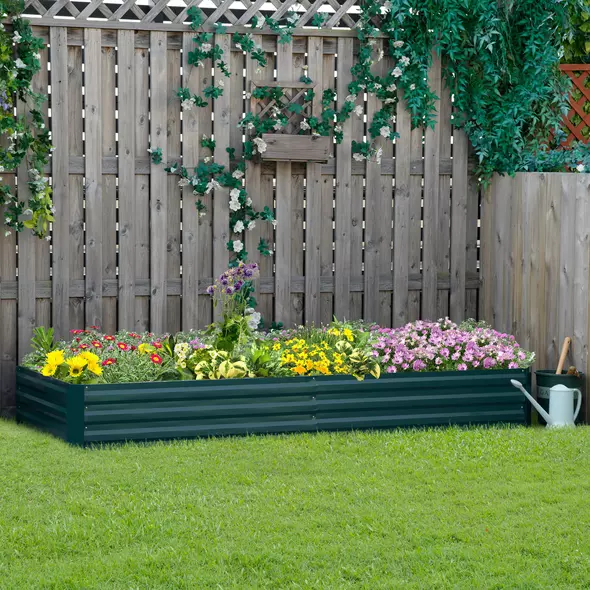Outsunny Metal Raised Garden Bed Planter Box Outdoor Planters for Growing Flowers, Herbs, Green, 241x90.5x30cm - 2
