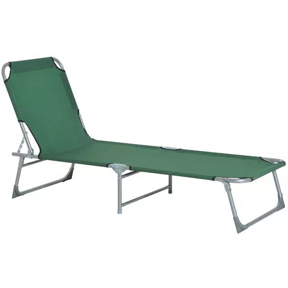 Outsunny Reclining Sun Lounger Chair Folding Camping Bed with 4-Position Adjustable Backrest, for Travel Indoor Outdoor Office Fishing, Green - 1