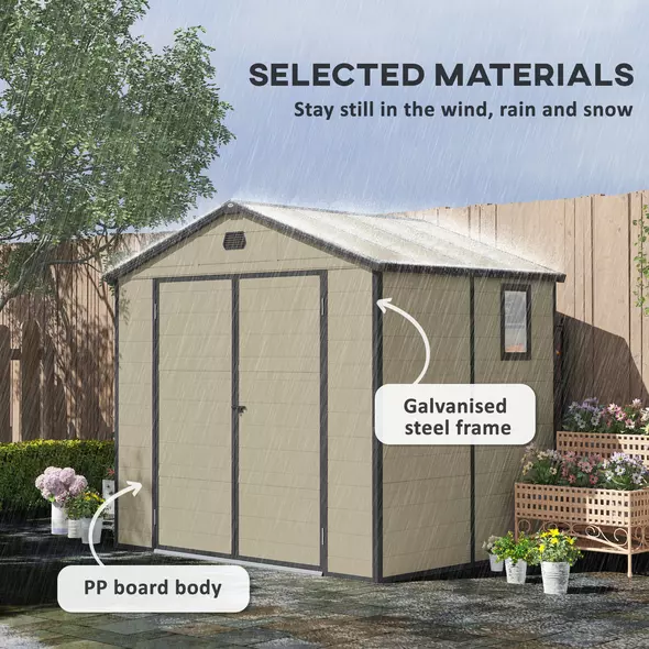 Outsunny 7.9ft x 6.2ft Recycled Garden Shed with Aluminium Frame and Plastic,  Wall Shed with Foundation, Waterproof and Rustproof - Cream White - 4