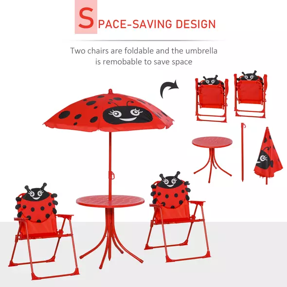 Outsunny Kids Folding Picnic Table Chair Set w/ Parasol, Red - 5