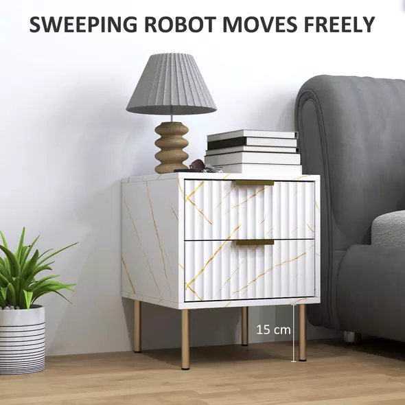 HOMCOM Elegant Two-Drawer Bedside Table - White - 6