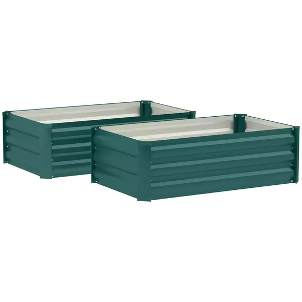 Outsunny Set of Two 100 x 60cm Steel Planter Boxes -Green - 1