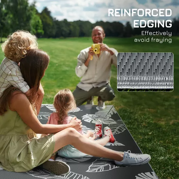 Outsunny Plastic Straw Reversible RV Outdoor Rug with Carry Bag, 182 x 274cm, Grey and White - 8