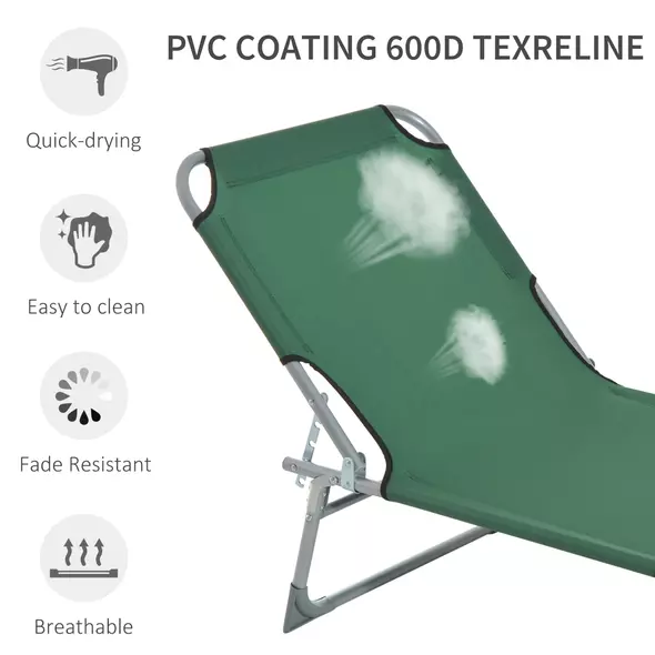 Outsunny Reclining Sun Lounger Chair Folding Camping Bed with 4-Position Adjustable Backrest, for Travel Indoor Outdoor Office Fishing, Green - 5