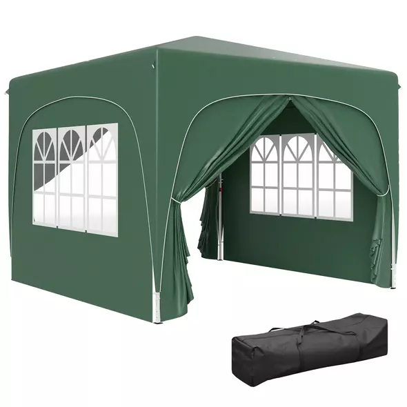 Outsunny 3 x 3m Pop-Up Gazebo Shelter, with Accessories - Dark Green - 1