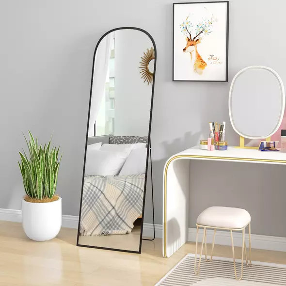 HOMCOM 162cm Aluminium Frame Standing Mirror - Black - 9