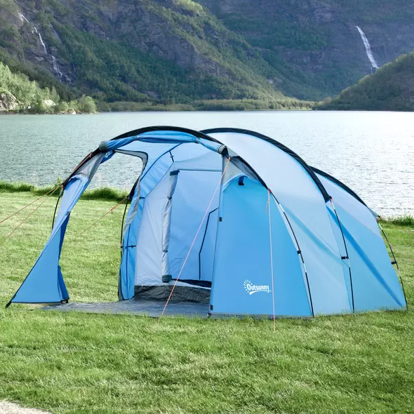 Outsunny 2 Room Tent with Vestibule, Weather-Resistant Camping Tent with Air Vents for Fishing Hiking, Sky Blue - 2