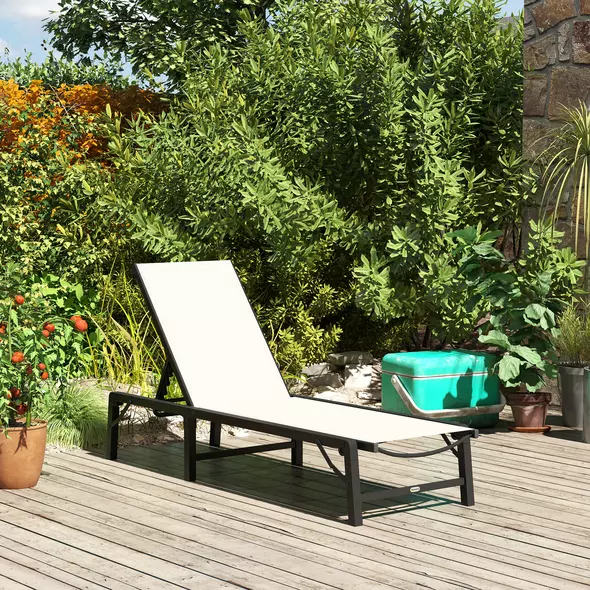 Outsunny Folding Sun Lounger Set of 2, 5-Position Adjustable Reclining Garden Loungers, Garden Chaise Lounge Sunbed Recliner Chairs with Steel Frame for Beach, Porch, Patio, Camping, Khaki - 9