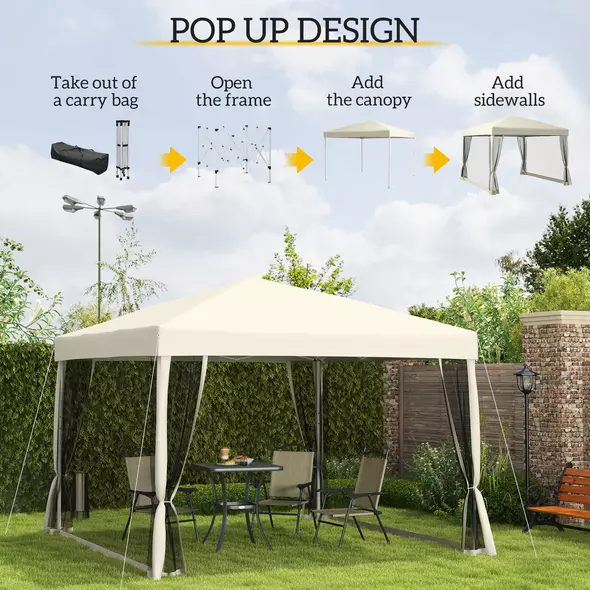 Outsunny 3 x 3(m) Pop Up Gazebo with 4 Mesh Sides and Carry Bag, Height Adjustable Party Canopy Tent, Portable Garden Outdoor - 4