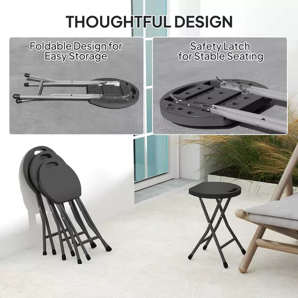 Outsunny Set of Four Folding Carry Stools - Charcoal Grey - 5