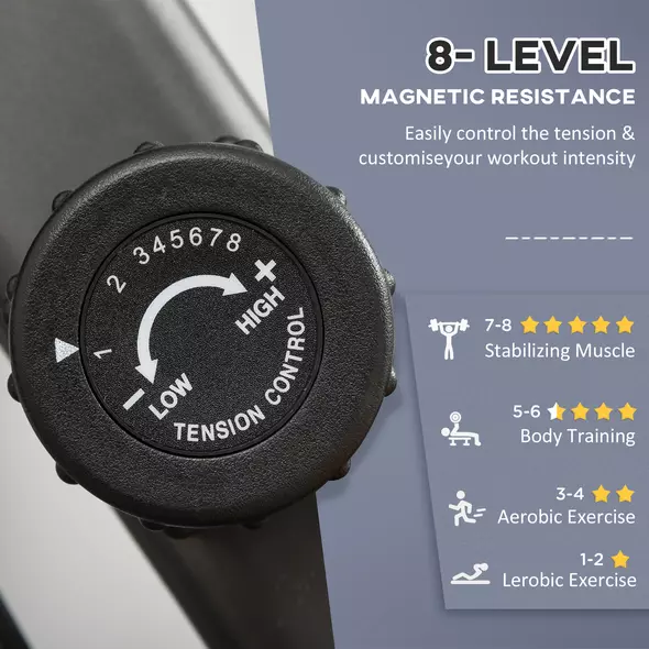 HOMCOM Recumbent Exercise Bike Recovery Exerciser, 8-Level Magnetic Resistance Stationary Bike with Pad Holder, LCD Monitor, for Indoor Cardio Workout, Black - 5