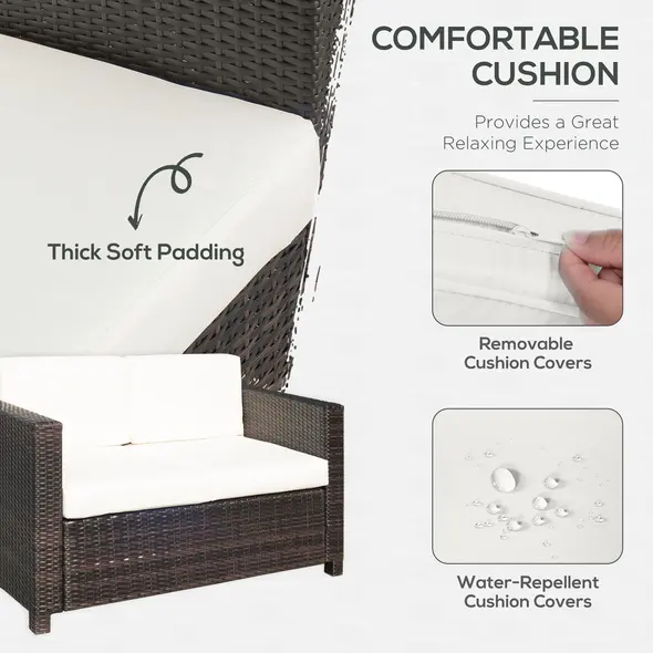 Outsunny Rattan Sofa, 2 Seater Garden Furniture with Soft Padded Cushion and Armrests, Wicker Garden Loveseat for Patio, Mixed Brown - 5