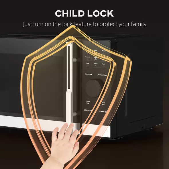 HOMCOM 23L 800W Microwave Oven, Digital Solo Microwave with 10 Power Levels, Automatic Defrost, 8 Auto Cook Menus, 60 Minutes Timer, Clock, Easy Clean, Small Black Microwave - 9