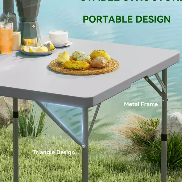 Outsunny 34/74cm Folding Camping Table, with Handle - Grey - 5