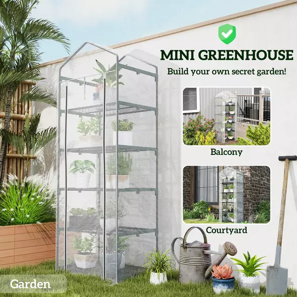 Outsunny 193cm Five Shelf Mini Greenhouse - White - 6