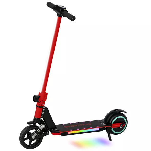 SPORTNOW Folding Electric Scooter for Kids, with Dual Brakes, Front Suspension, LED Colourful Lights, Red - 1
