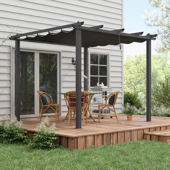 Outsunny 3 x 3m Aluminium Pergola, with Retractable Roof - Dark Grey - 2