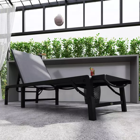 Outsunny Folding Sun Lounger Set of 2, 5-Position Adjustable Reclining Garden Loungers, Garden Chaise Lounge Sunbed Recliner Chairs with Steel Frame for Beach, Porch, Patio, Camping, Light Grey - 8