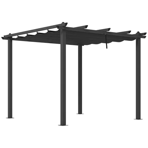 Outsunny 3 x 3m Aluminium Pergola, with Retractable Roof - Dark Grey - 1