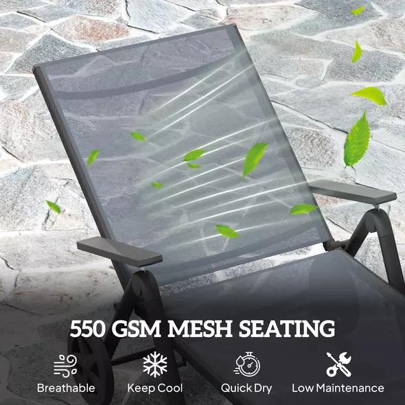 Outsunny Five-Position Reclining Sun Lounger - Grey - 6
