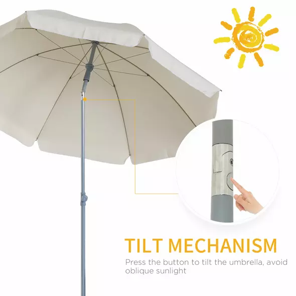 Outsunny 2.2m Beach Umbrella, Portable Parasol with Tilting Function, Outdoor Sunshade Shelter with 8 Ribs for Garden, Pool and Patio, Cream White - 4