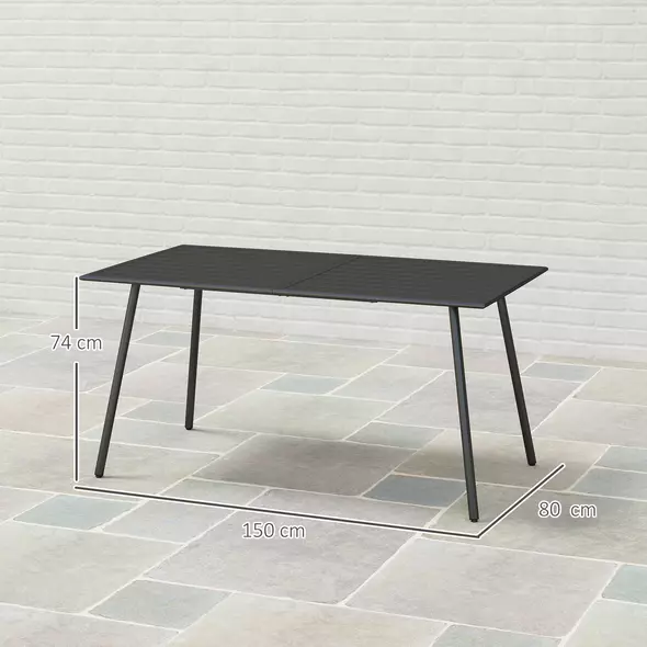 Outsunny Rectangle Garden Table with Slat Top, Steel Frame, Outdoor Table for 6 Person, 150 x 80 x 74 cm, Black - 3