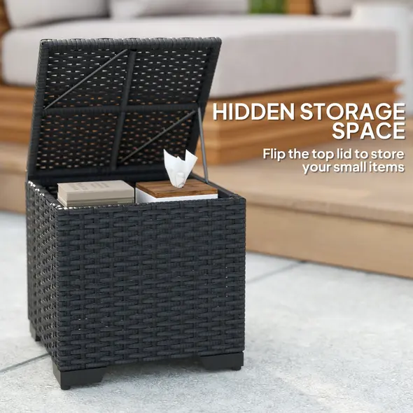 Outsunny Set of 2 Rattan Storage Ottoman, Outdoor Footstool with Removable Cushions, Garden Storage Seat for Balcony, Porch, Living Room, Cream - 4