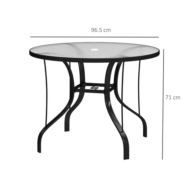 Outsunny Tempered Glass Top Round Outdoor Dining Table with Parasol Hole, 96.5 x 96.5 x 71 cm - 3