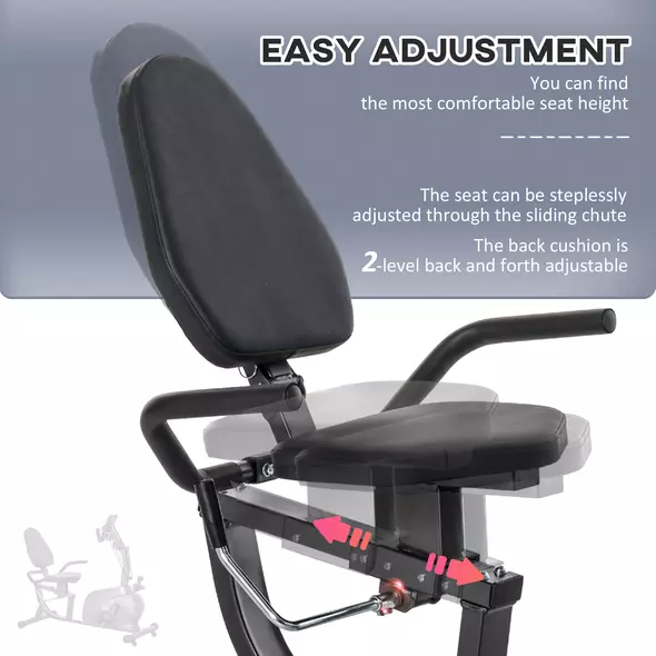 HOMCOM Recumbent Exercise Bike Recovery Exerciser, 8-Level Magnetic Resistance Stationary Bike with Pad Holder, LCD Monitor, for Indoor Cardio Workout, Black - 6
