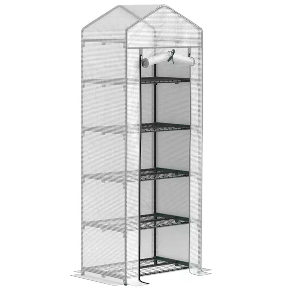 Outsunny 193cm Five Shelf Mini Greenhouse - White - 1
