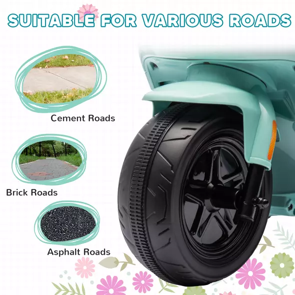 AIYAPLAY 6V Ride on Motorbike, Kids Electric Motorbike w/ Headlights, Music, Training Wheels, for Ages 18-36 Months, Green - 8