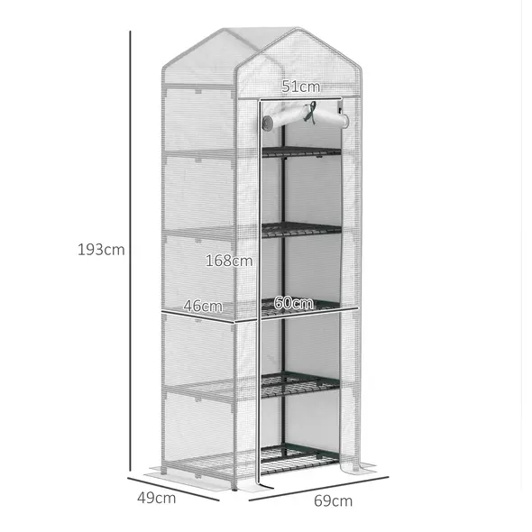 Outsunny 193cm Five Shelf Mini Greenhouse - White - 3