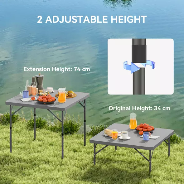 Outsunny 34/74cm Folding Camping Table, with Handle - Grey - 6