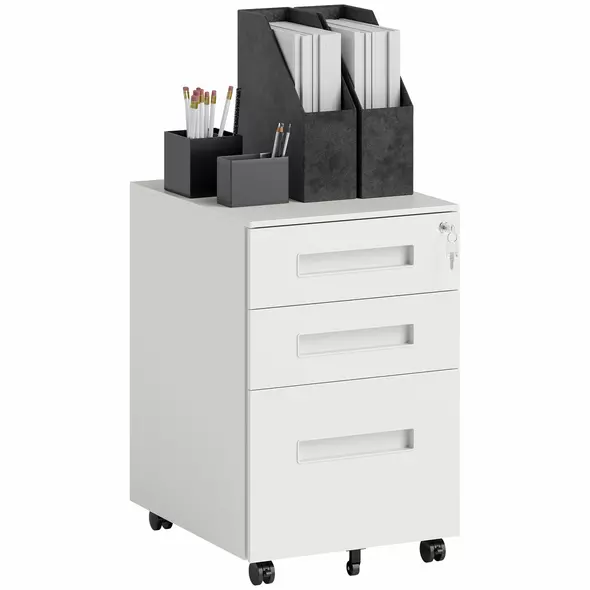 Vinsetto Three-Drawer Steel Filing Cabinet - White - 1