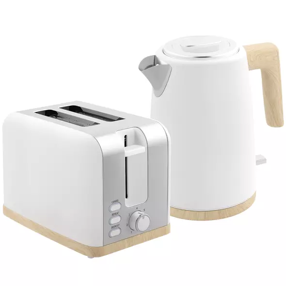 HOMCOM Stainless Steel Kettle and Toaster Set, 1.7L 3000W Fast Boil Kettle & 2 Slice Toaster Kitchen Set with 7 Level Browning Controls, Defrost, Reheat, Auto Off, Boil-dry Protection, White - 1