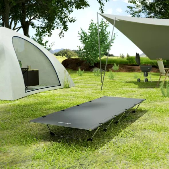 Outsunny Lightweight Camping Bed, Aluminium Portable Camp Cot w/ Strong Support 150kg and Carry Bag for Camping, Dark Grey - 9