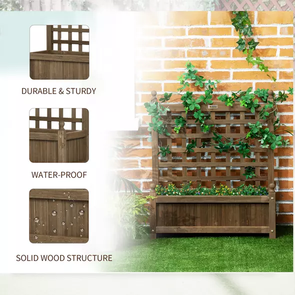 Outsunny Garden Planters with Trellis for Climbing Vines, Wood Raised Beds for Garden, Flower Pot, Indoor Outdoor, Brown - 6