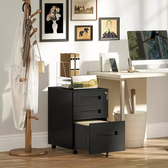 Vinsetto Three-Drawer Steel Filing Cabinet - Black - 2