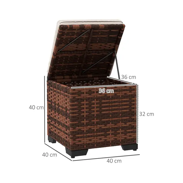 Outsunny Set of 2 Rattan Storage Ottoman, Outdoor Footstool with Removable Cushions, Garden Storage Seat for Balcony, Porch, Living Room, Beige - 3